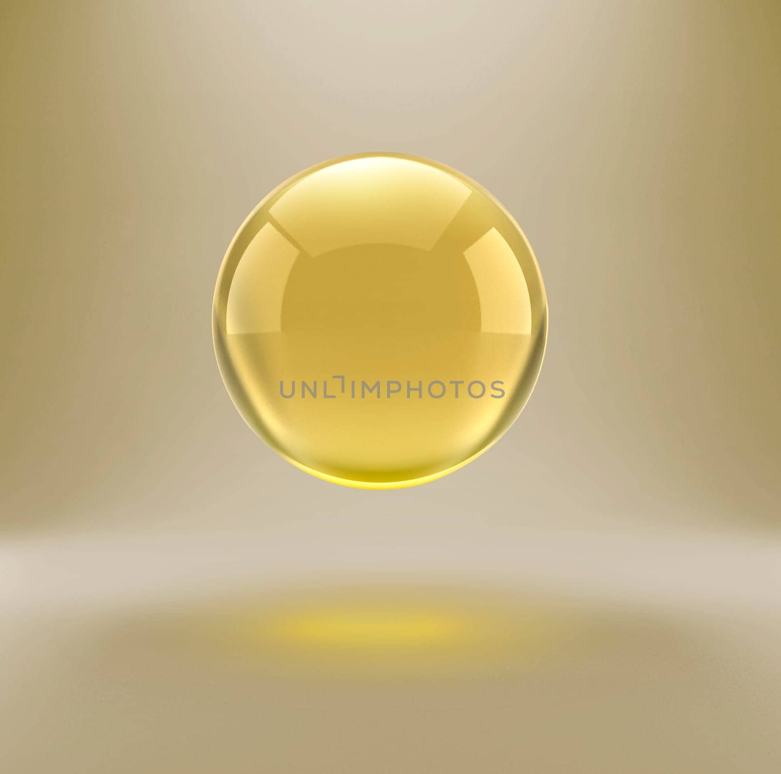 Oil gold glass ball isolated in vector on white background. Cosmetic pill capsule of vitamin E, A, Argan oil, Almond, cod liver, Omega 3, fish. Golden bubble template