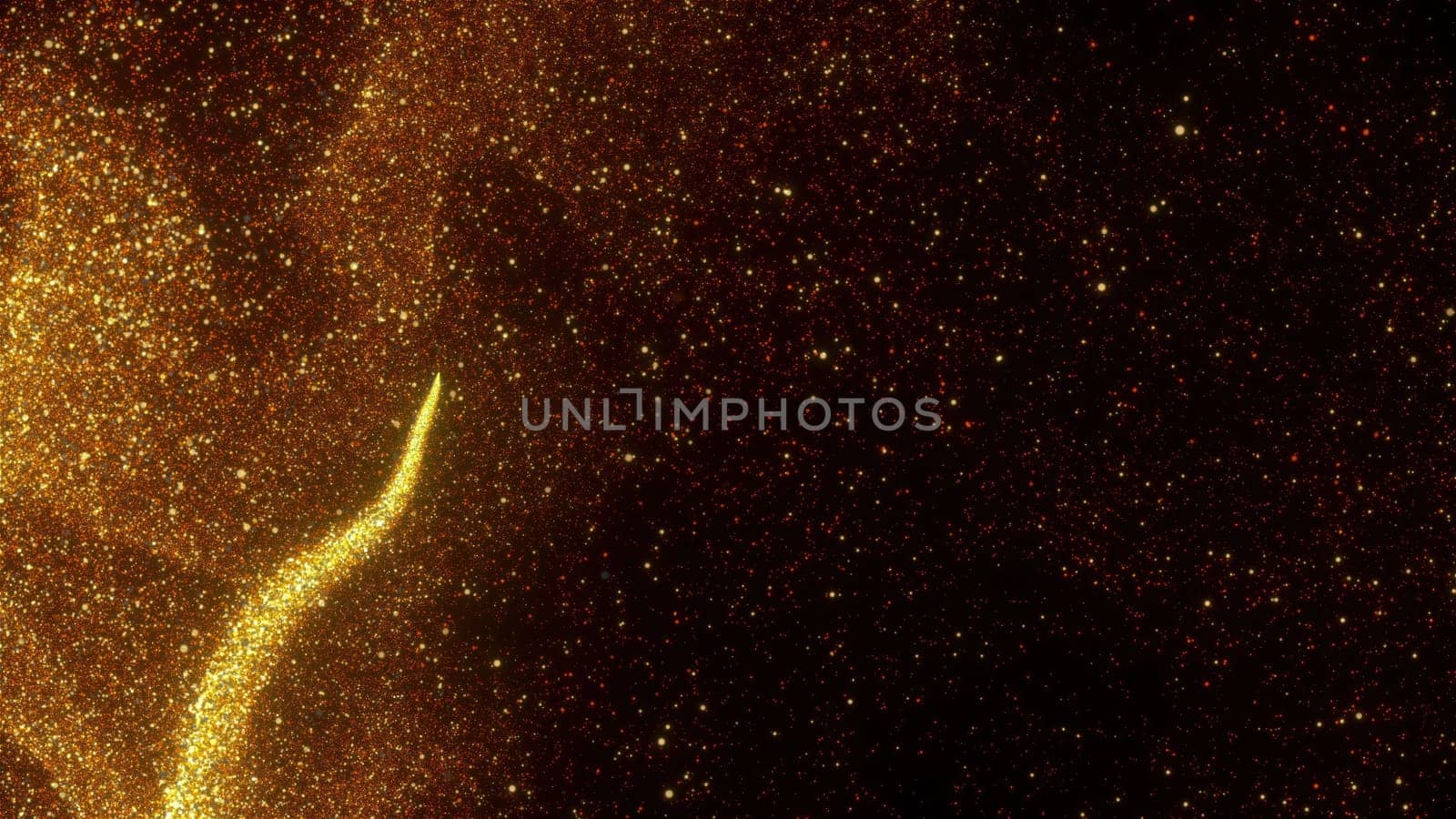 Wind gold particles. Computer generated 3d render