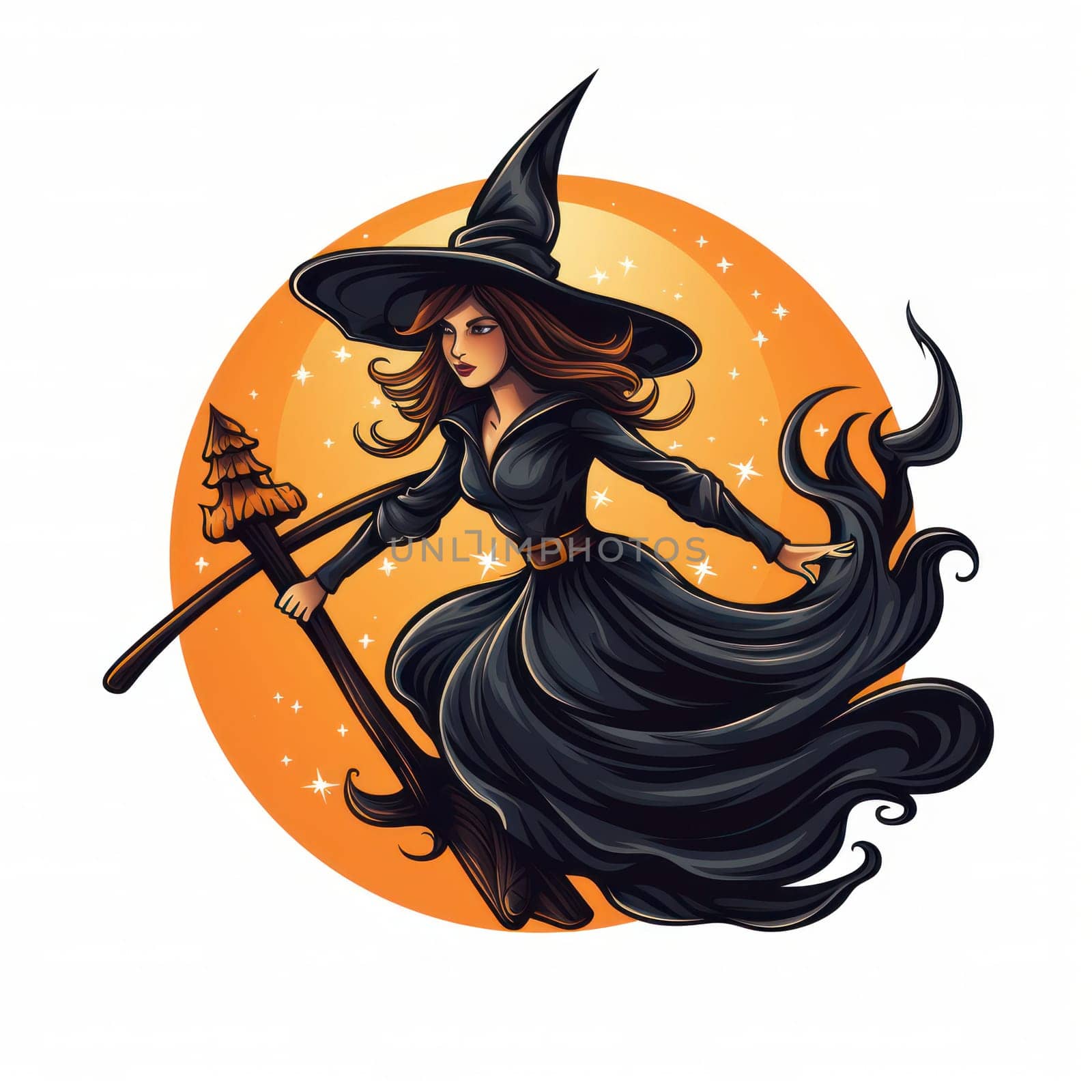 cartoon witch flies on a broomstick on a white background .set of drawings for halloween or children's book. Generative AI