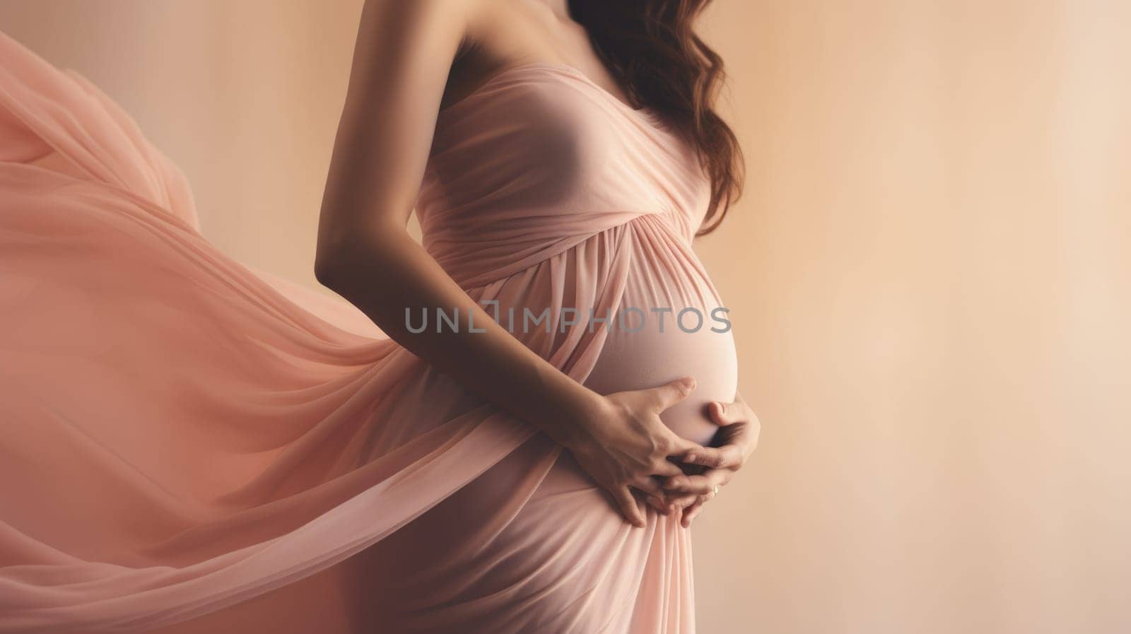 woman pregnant expecting maternity pink dress mom, ai