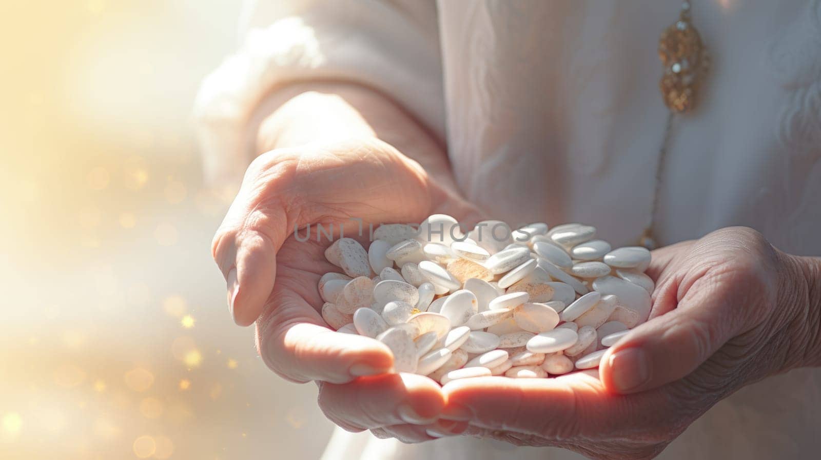 elderly holding pills in hands medication healthcare, ai