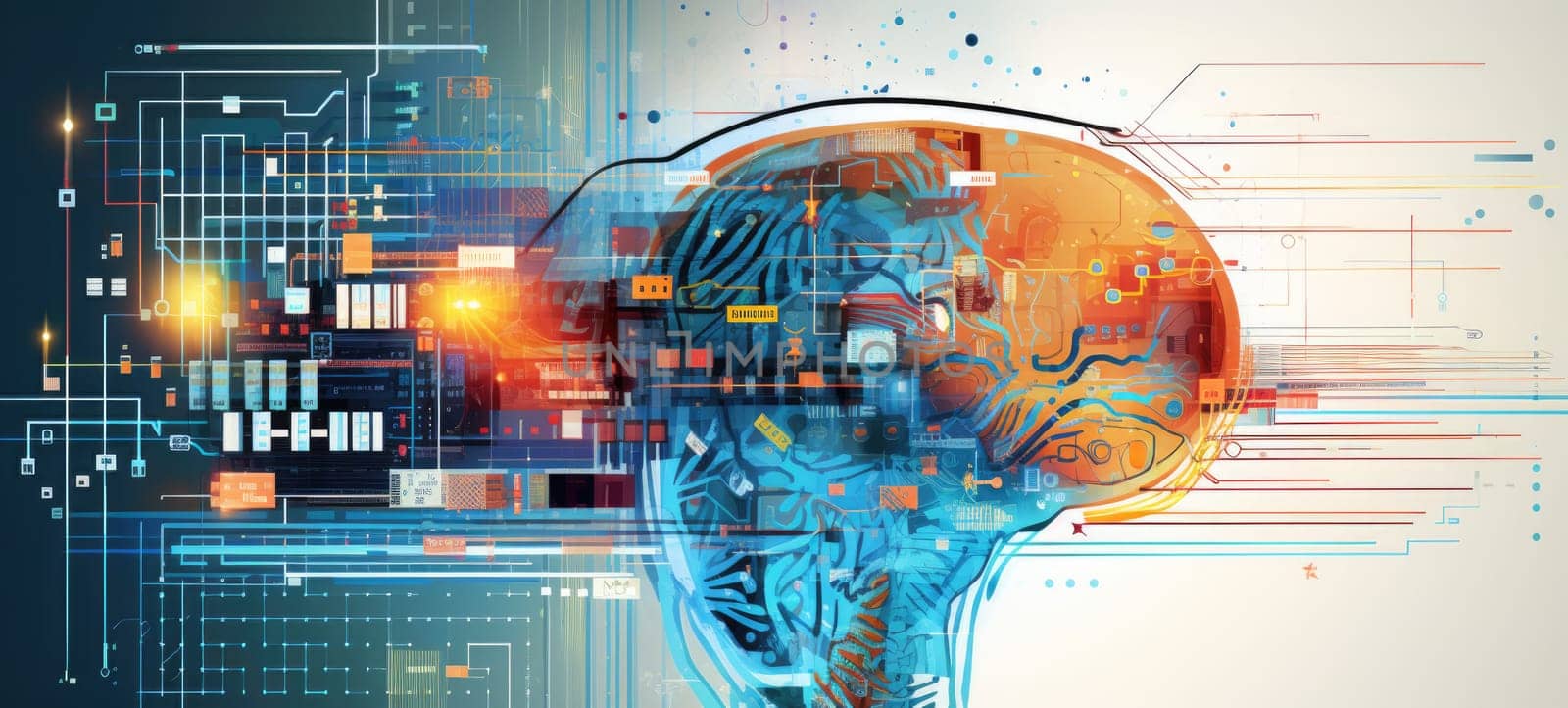 brain knowledge city digital illustration, ai