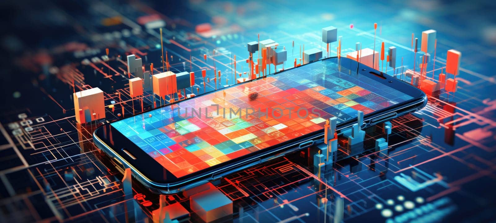 abstract digital business city smart phone, ai