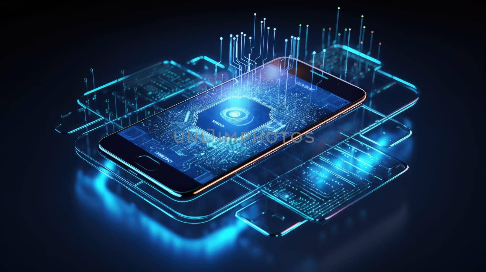 smart phone tech business blue light, ai