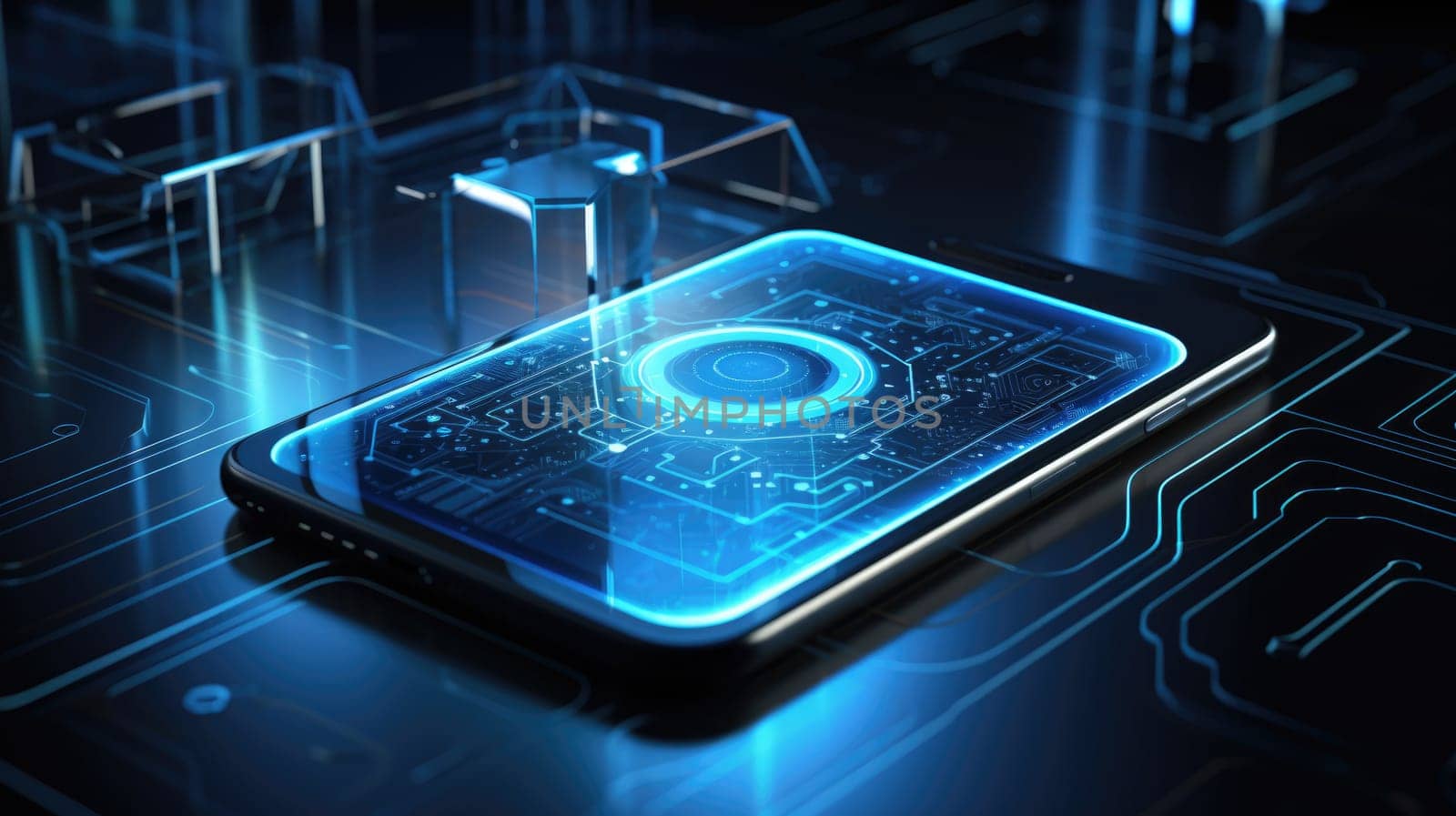 smart phone tech business blue light, ai