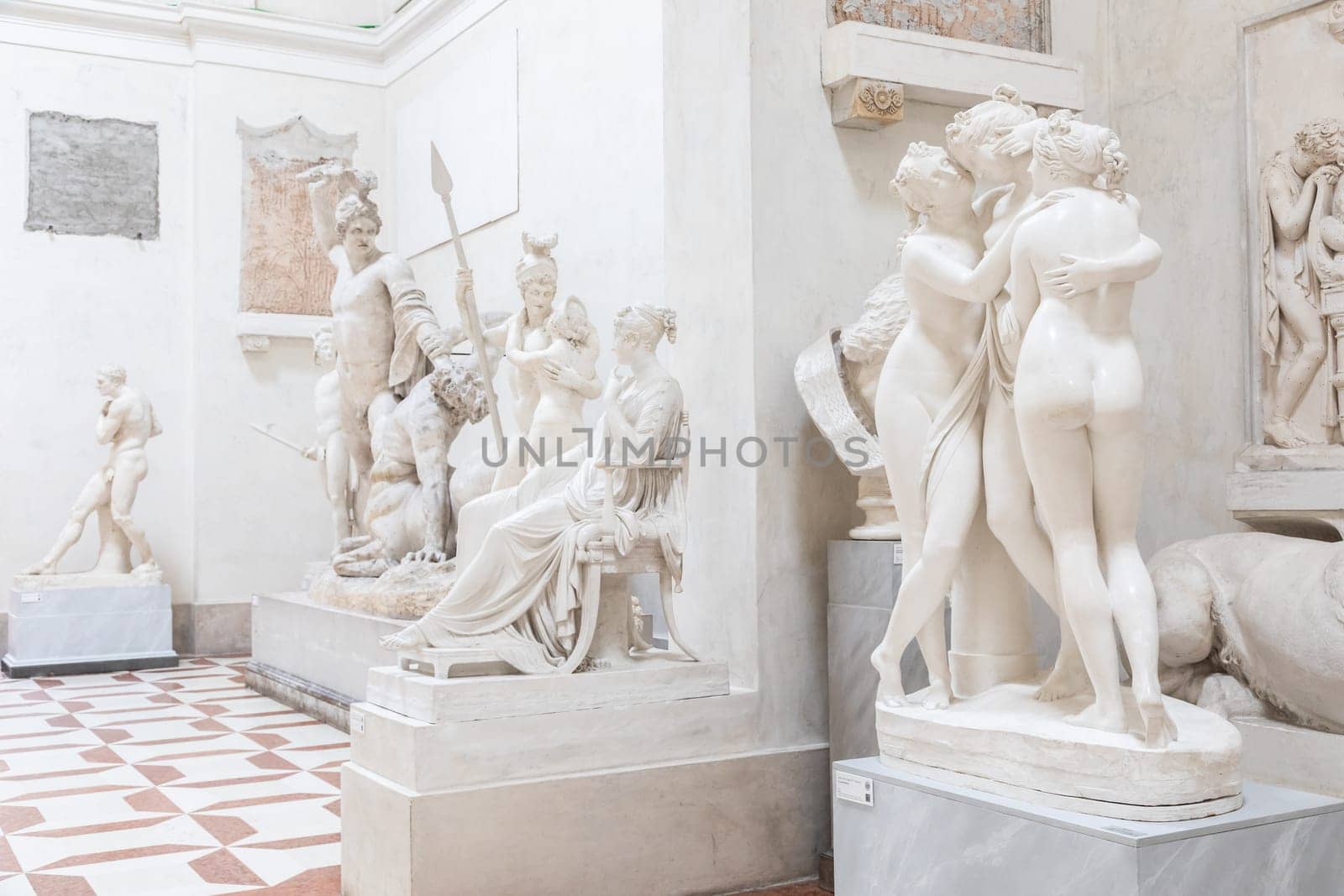 Possagno, Italy - June 2022: Antonio Canova Museum interior, ancient art exhibition, indoor