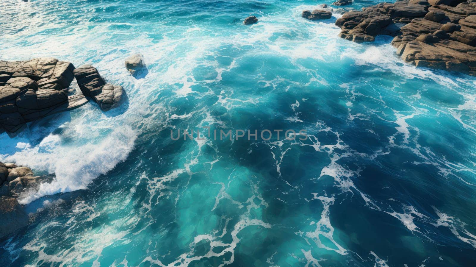 background   of ocean sea water, white wave splashing in the deep sea. aerial top view of sea waves. Generative AI
