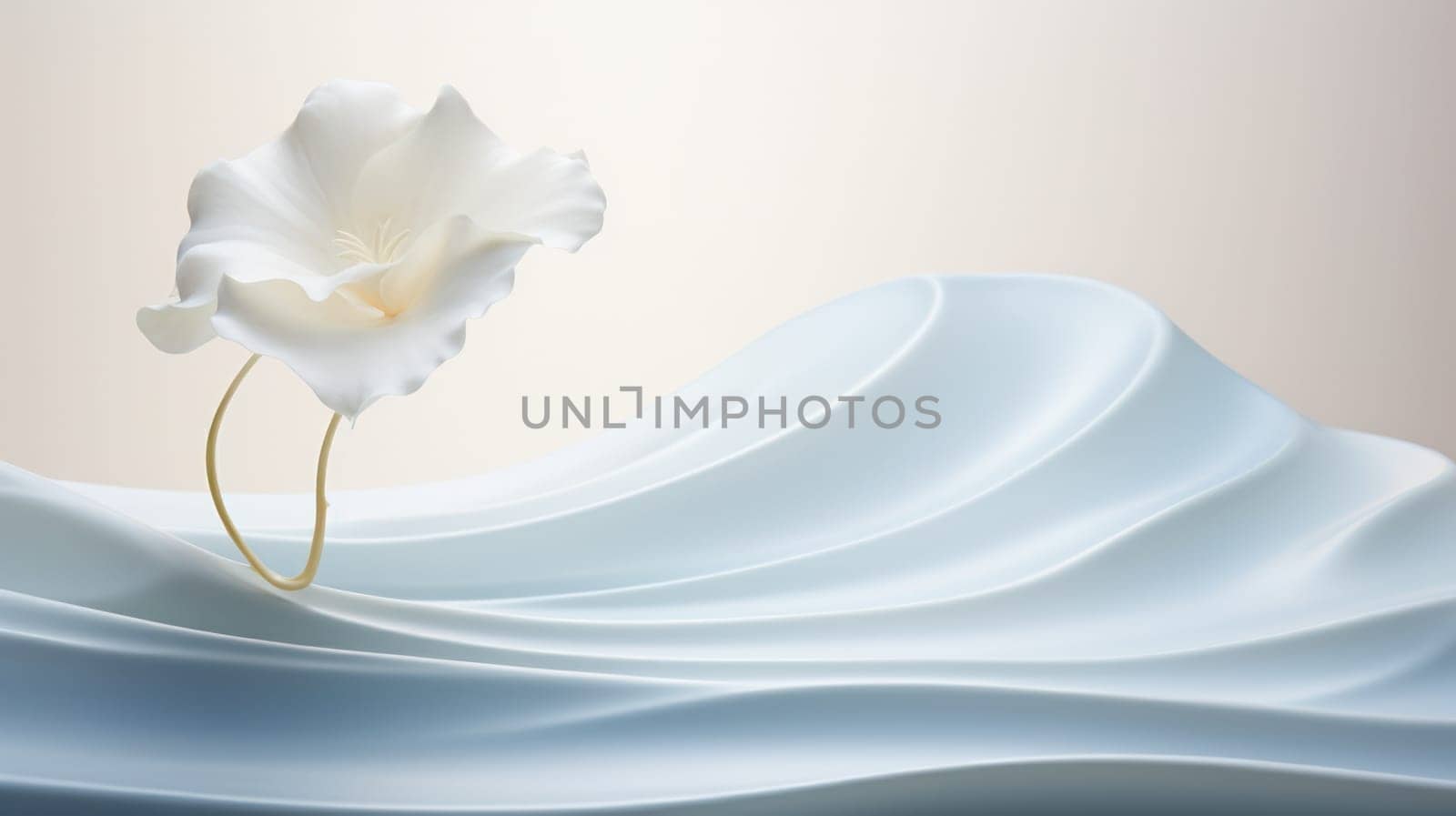 white delicate flower on a light background. smooth lines and texture. Generative AI
