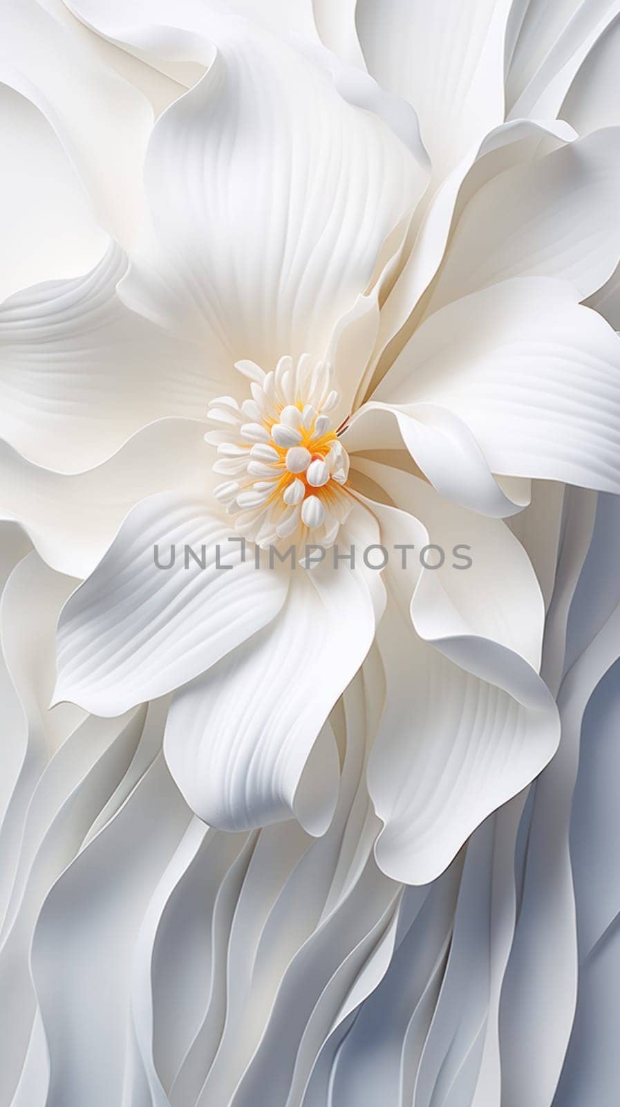 white delicate flower on a light background. smooth lines and texture. Generative AI
