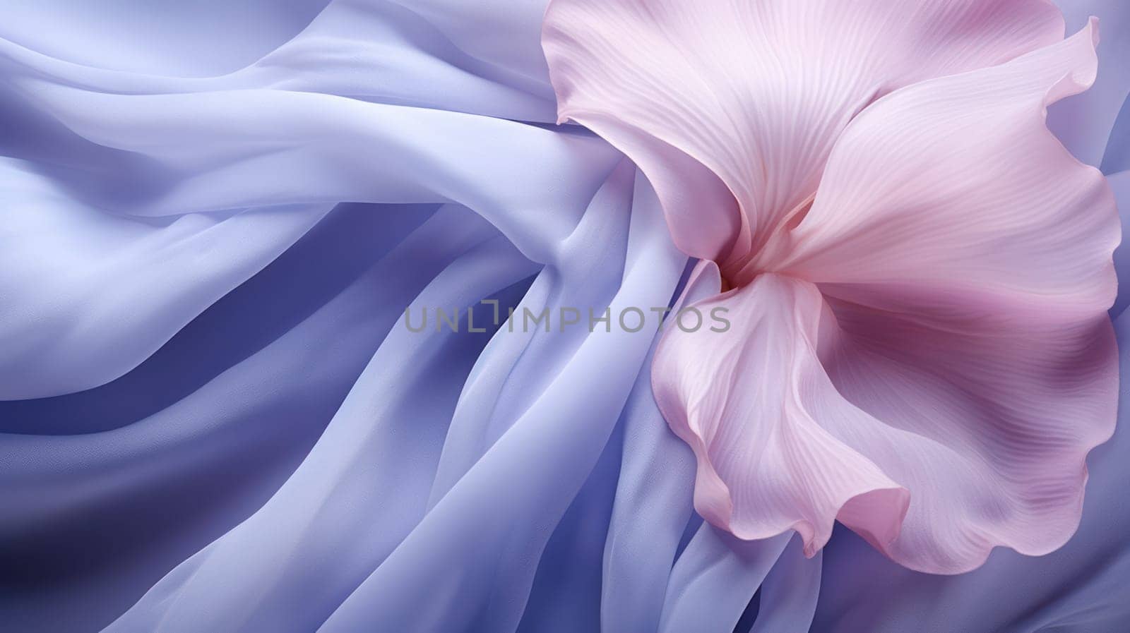 lines of a flower petal made of draped fabric in delicate shades of purple.smooth lines and texture. harmony and grace. Generative AI