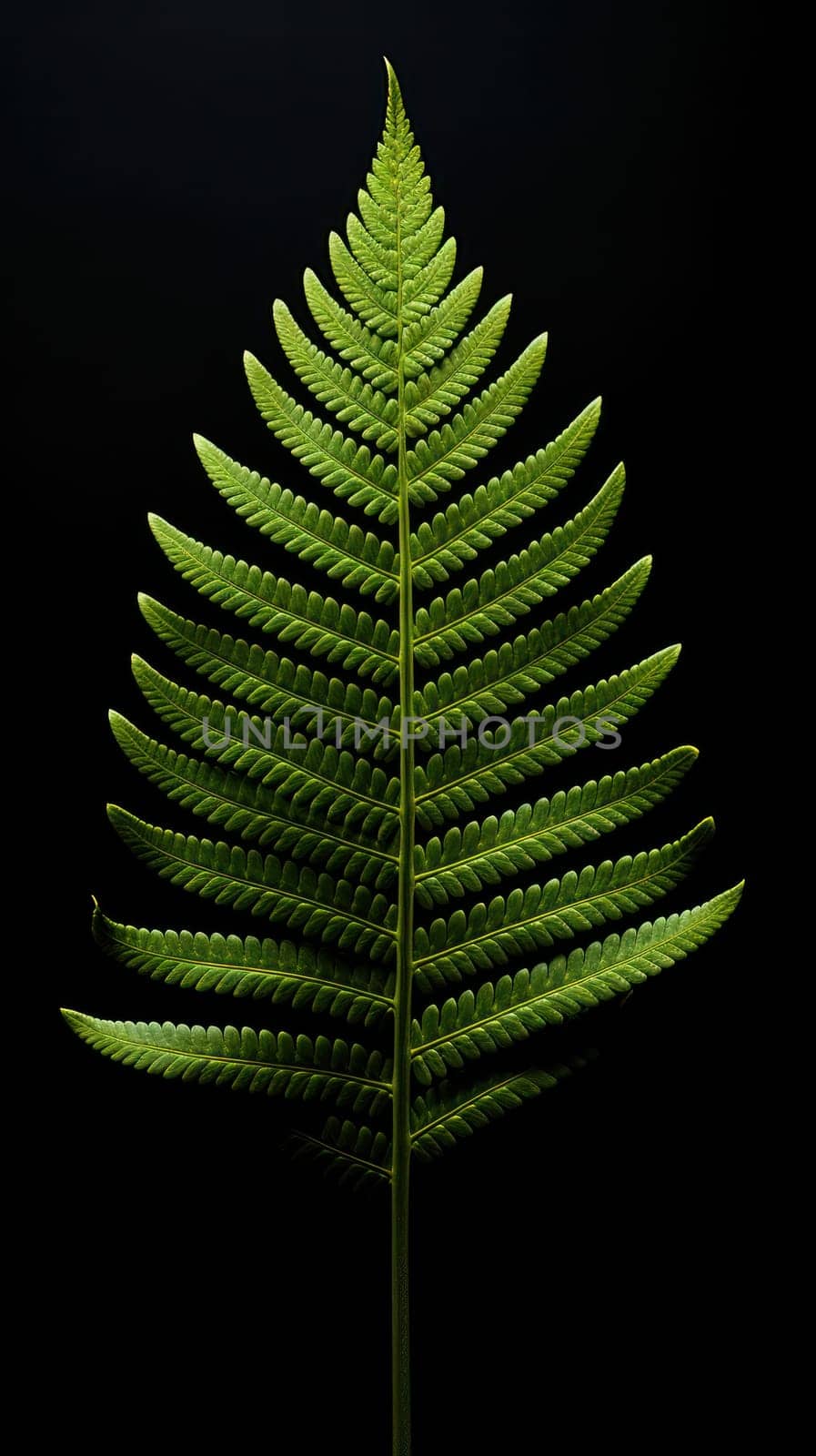Green fern and pure black background. Generative AI