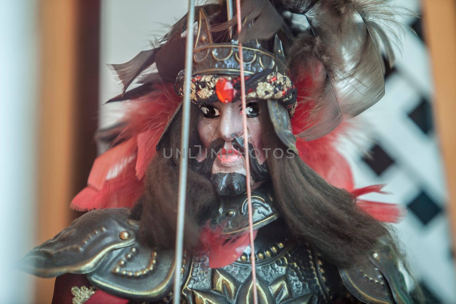 Badajoz, Spain - April 20th, 2019: Sicilian puppet displayed on travel agency as souvenir from Italy