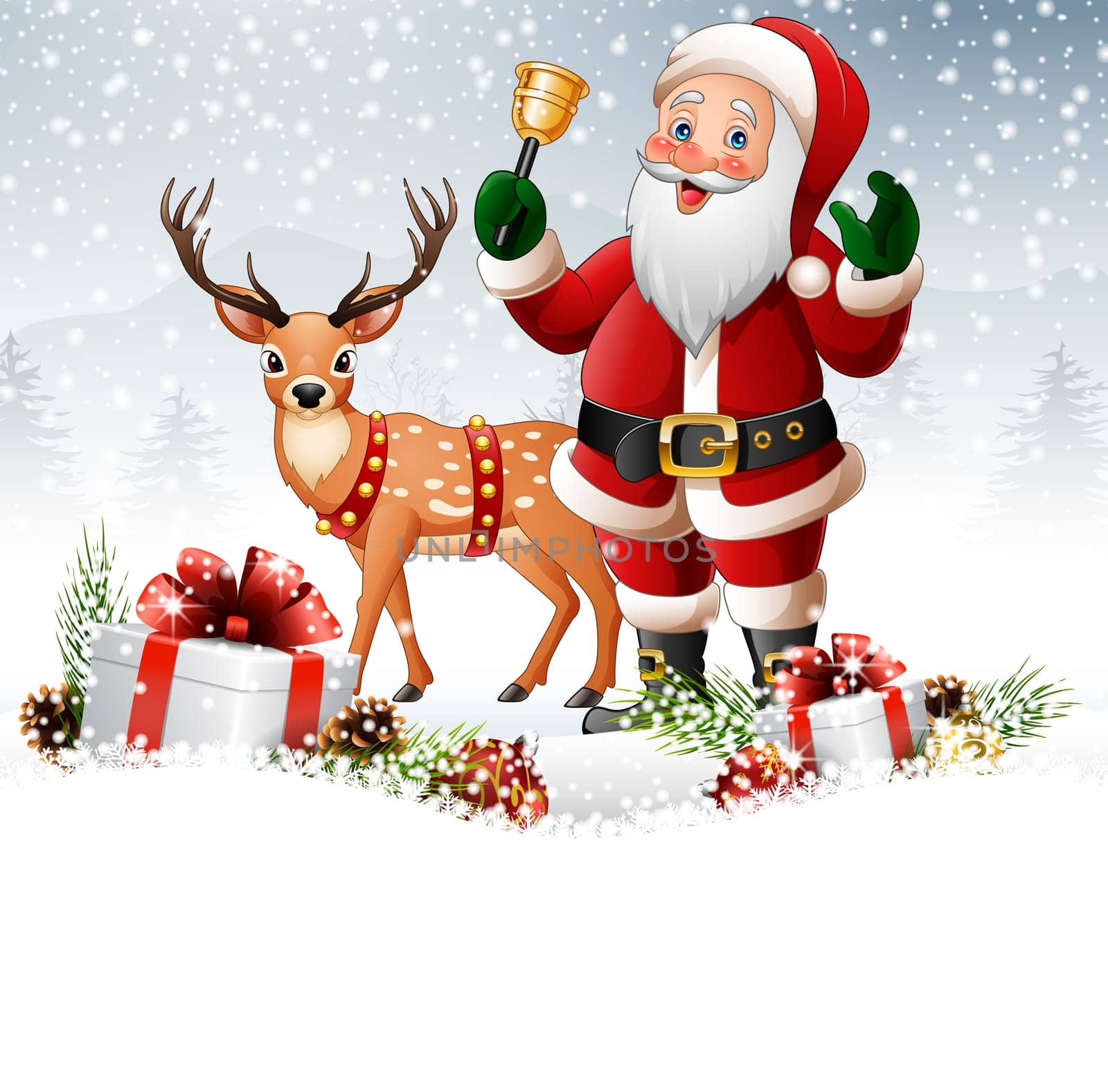 Cartoon Santa Claus ringing bell