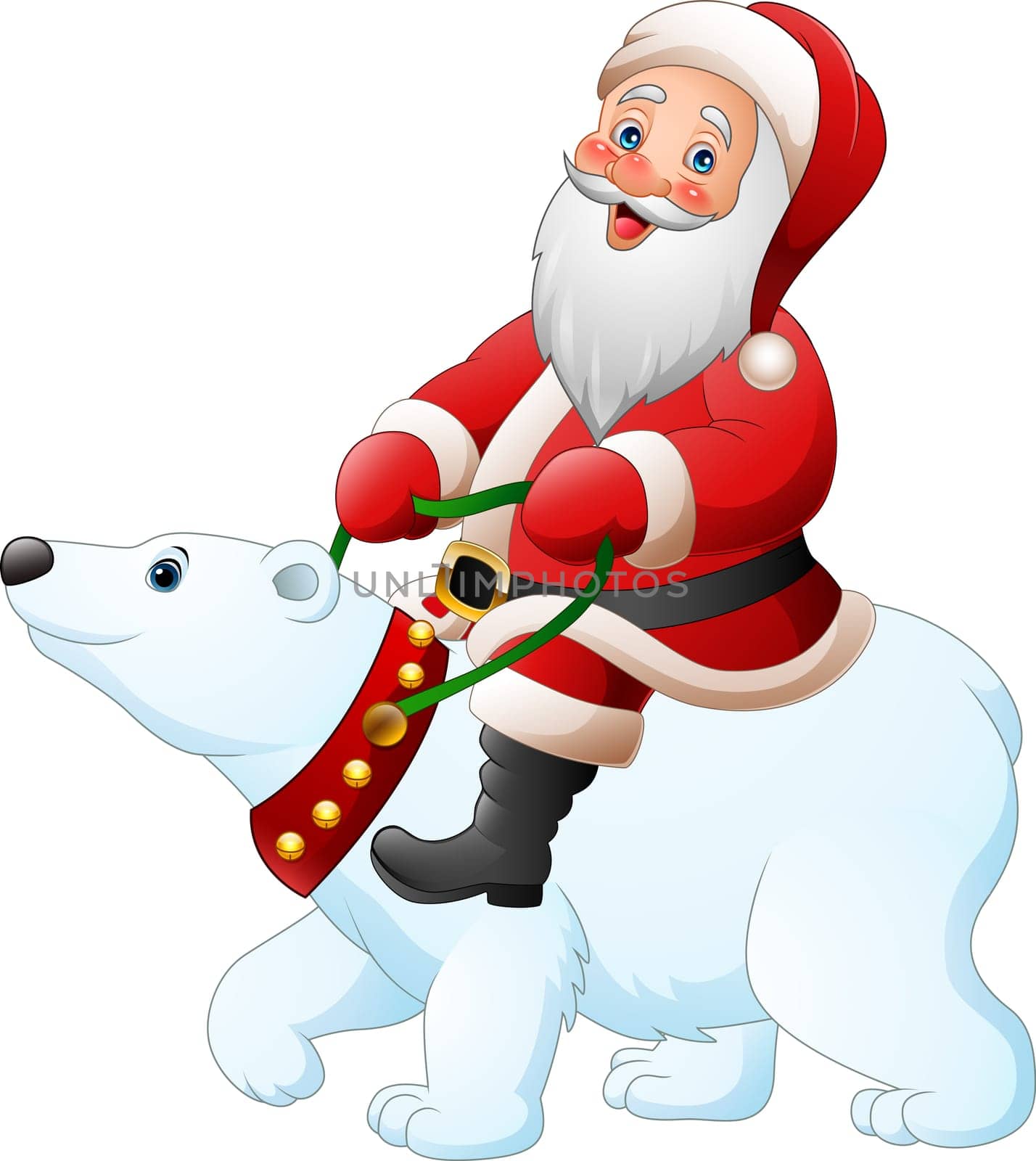 Cartoon Santa Claus riding polar bear