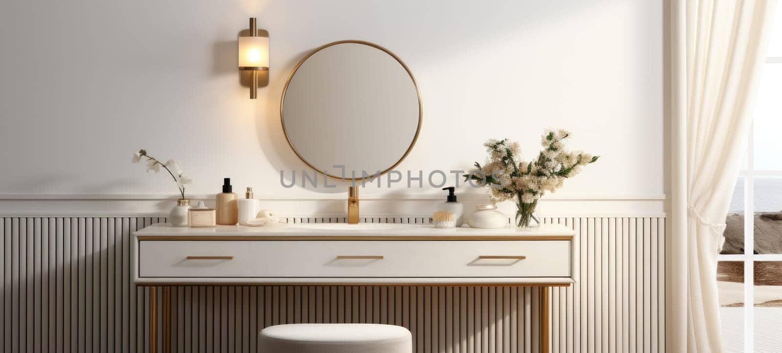 elegant minimalistic vanity stool interior home bathroom, ai