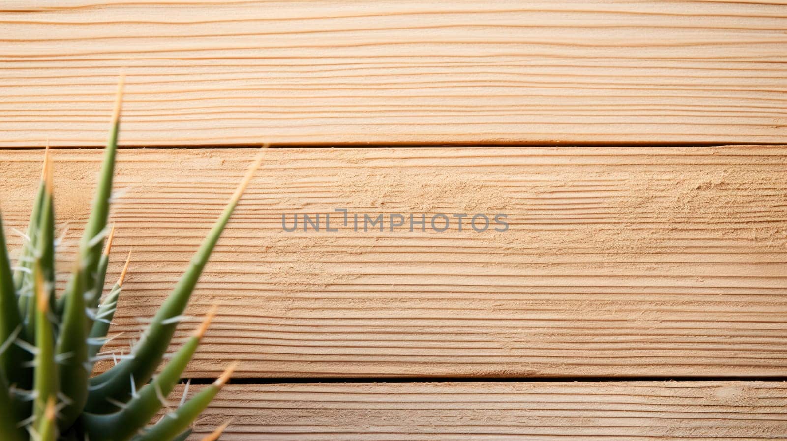 Close-up of a cactus with sharp thorns on a wooden background. copy space.Generative AI