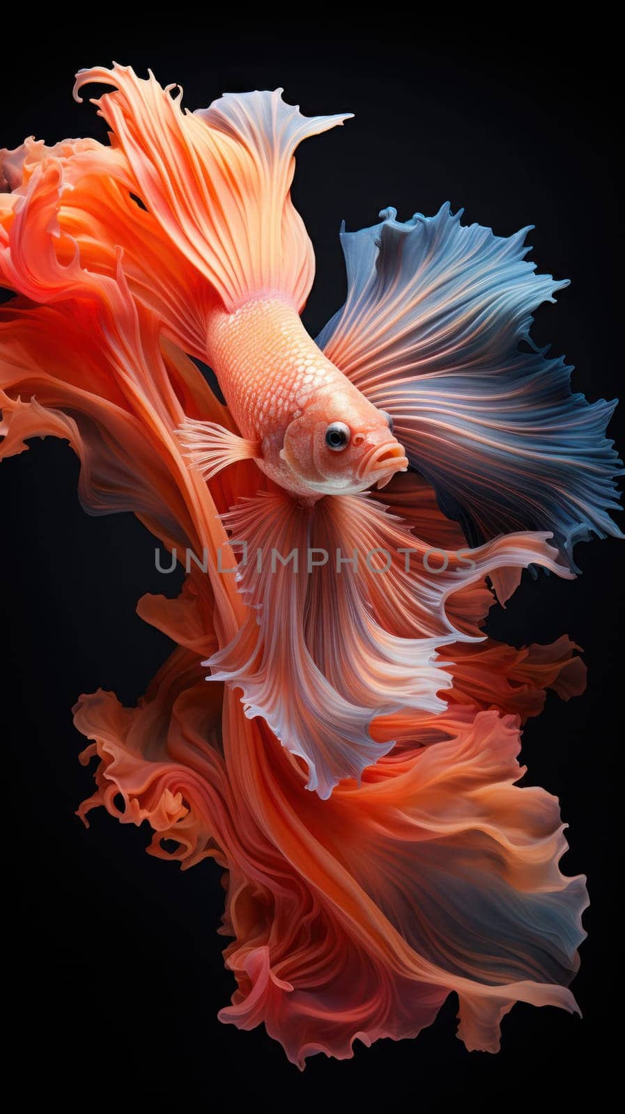 Beautiful Betta fish Fight in the aquarium black blackground. Generative AI