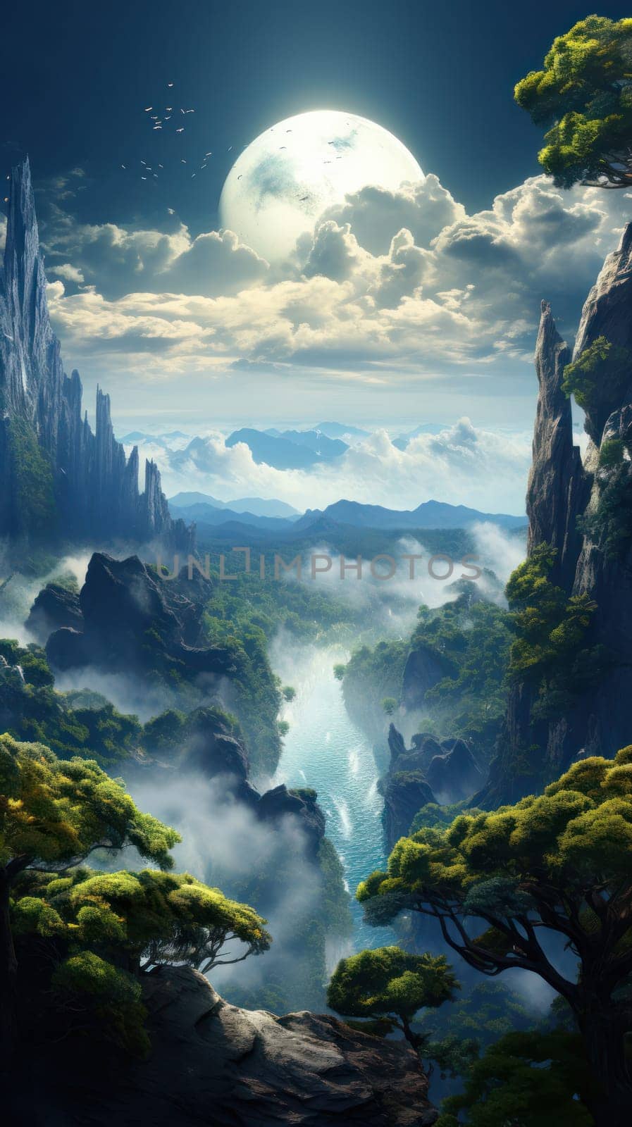 Mountain landscape scenery background wallpaper . Generative AI