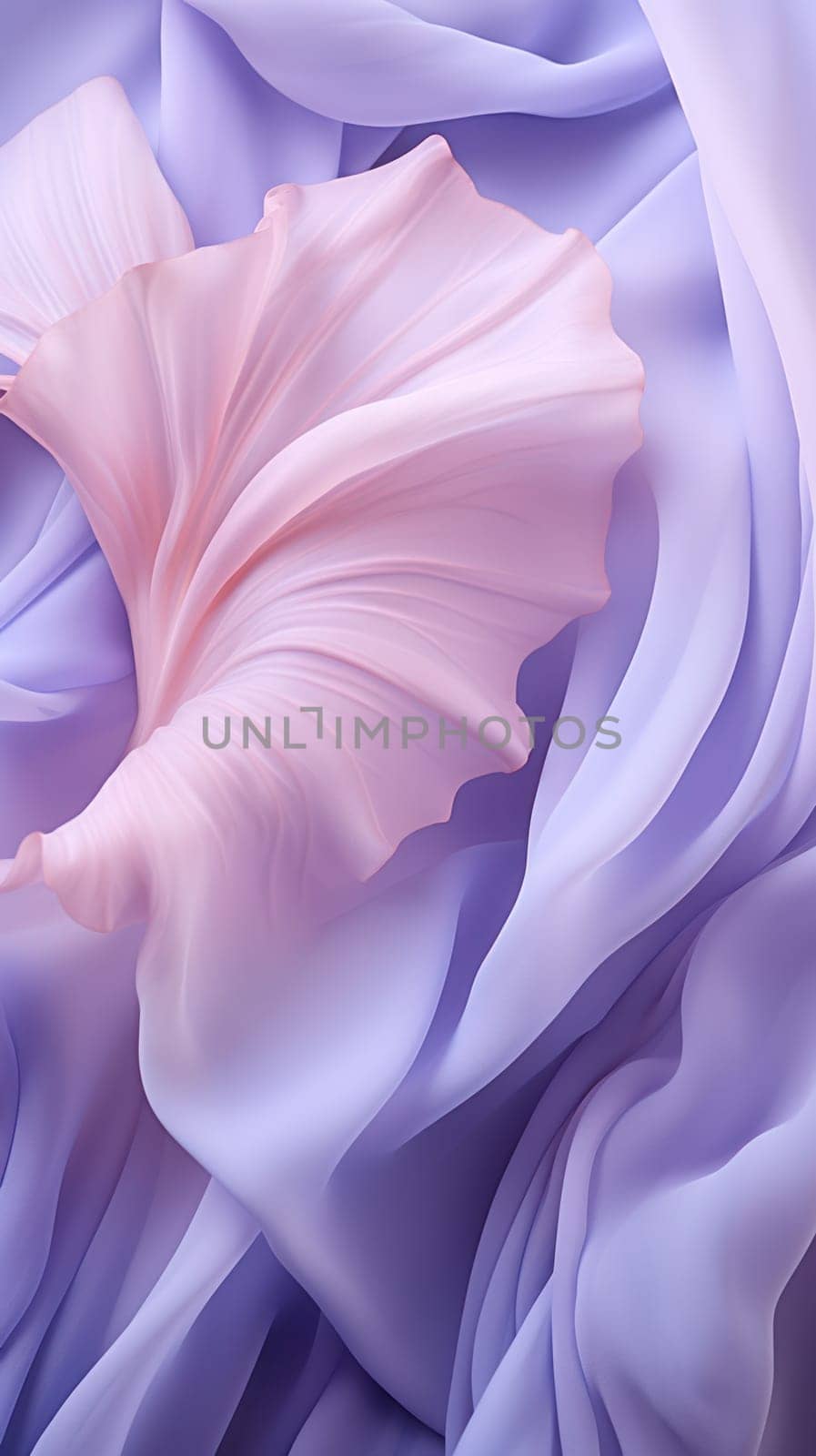 lines of a flower petal made of draped fabric in delicate shades of purple.smooth lines and texture. harmony and grace. Generative AI