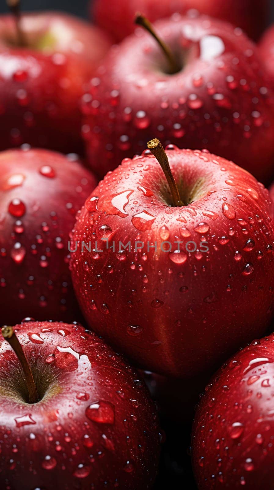 Red apples with water drops closeup.food background .Generative AI