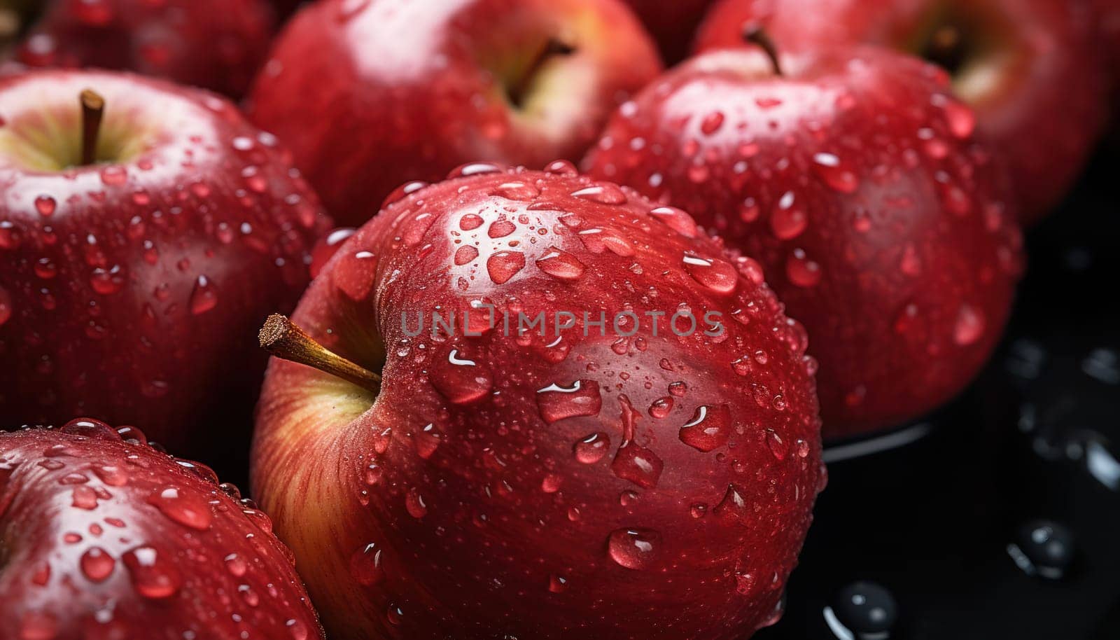 Red apples with water drops closeup.food background .Generative AI