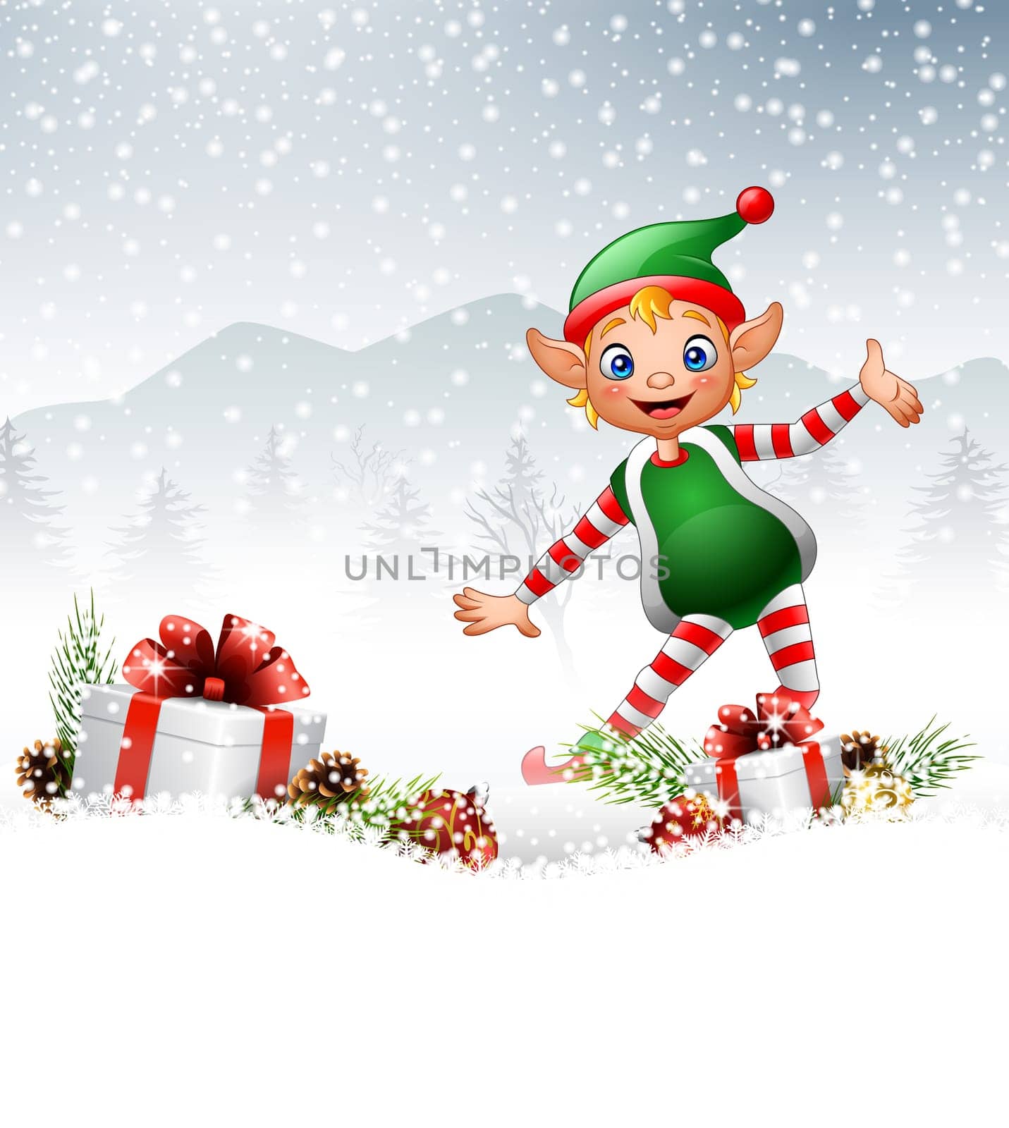 Christmas background with happy elf