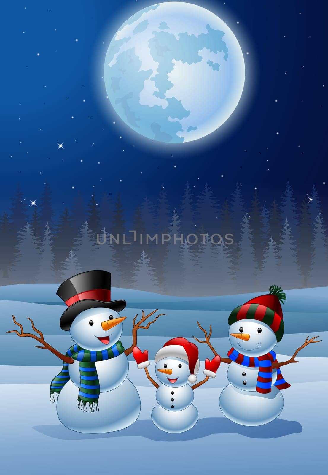 Set of cartoon snowman with Christmas background