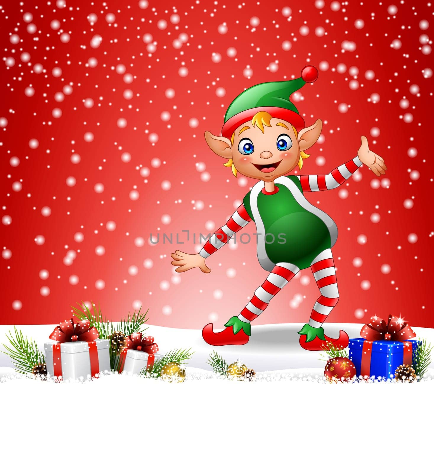 Christmas background with happy elf