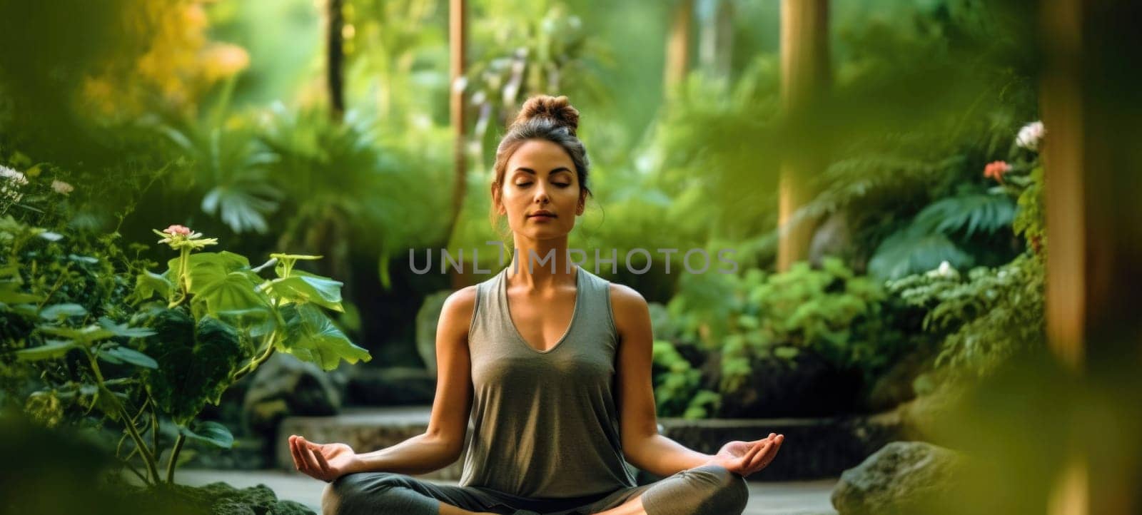 woman doing yogo peacefully zen meditation