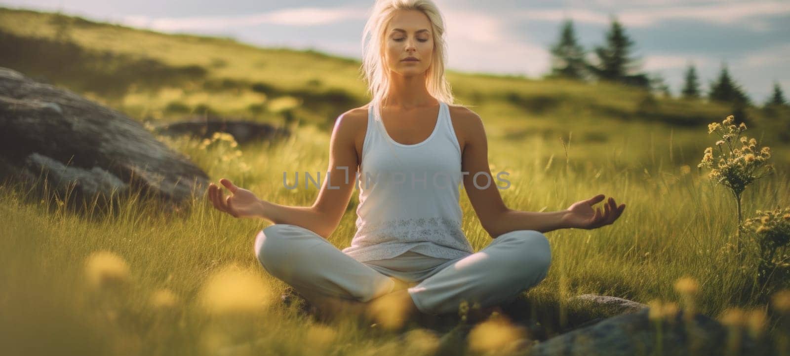 woman doing yogo peacefully zen meditation