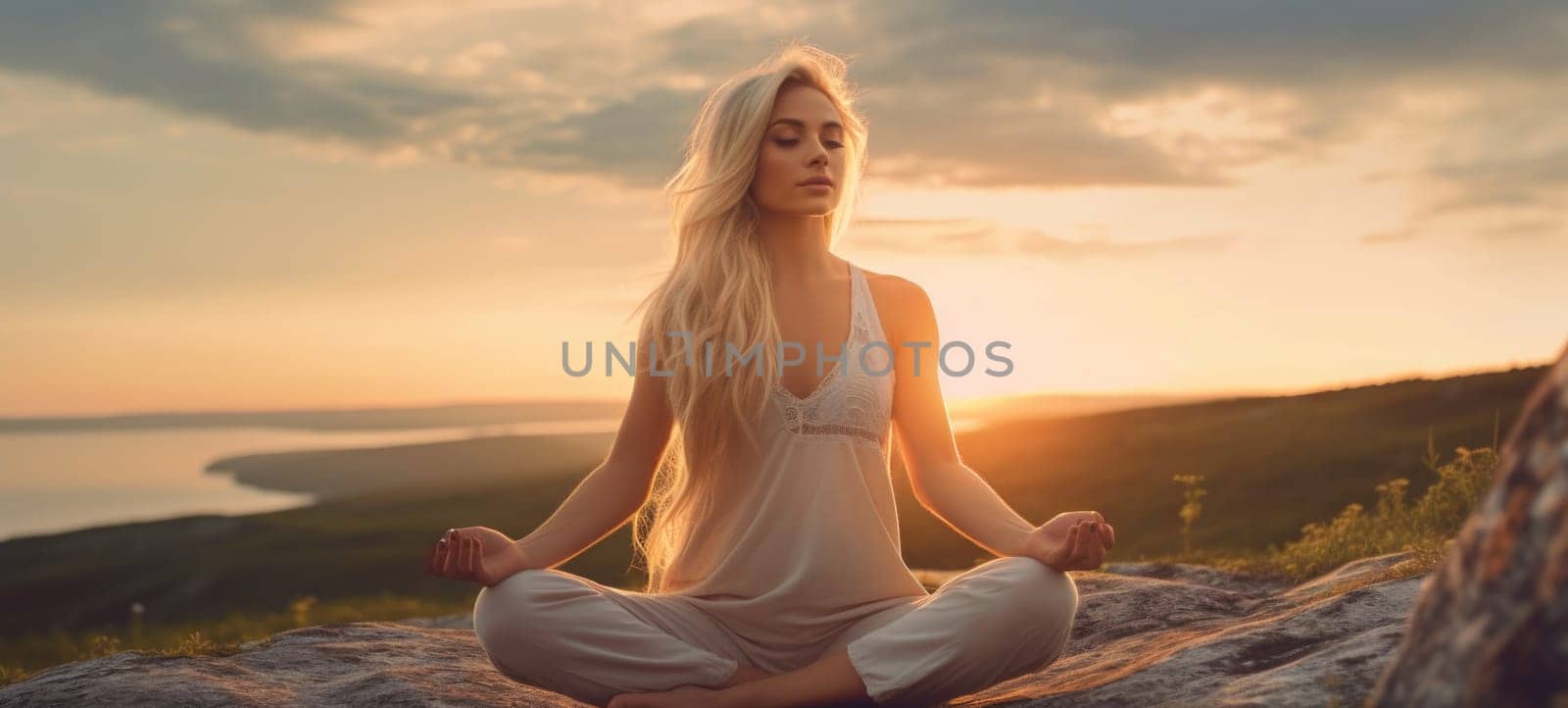 woman doing yogo peacefully zen meditation