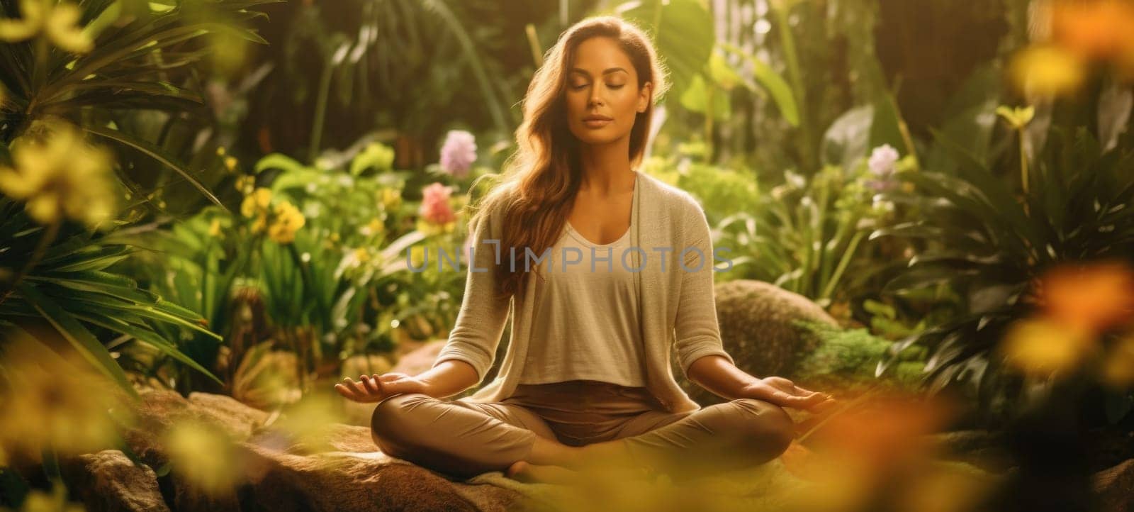 woman doing yogo peacefully zen meditation