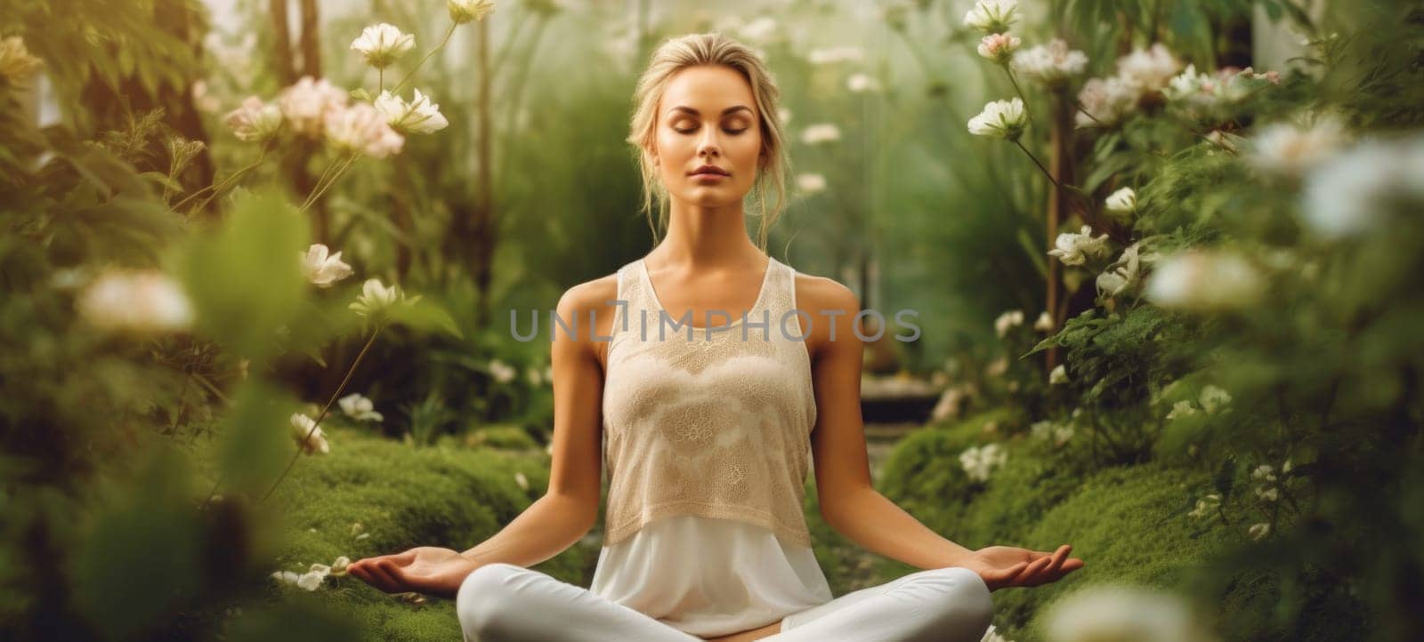 woman doing yogo peacefully zen meditation