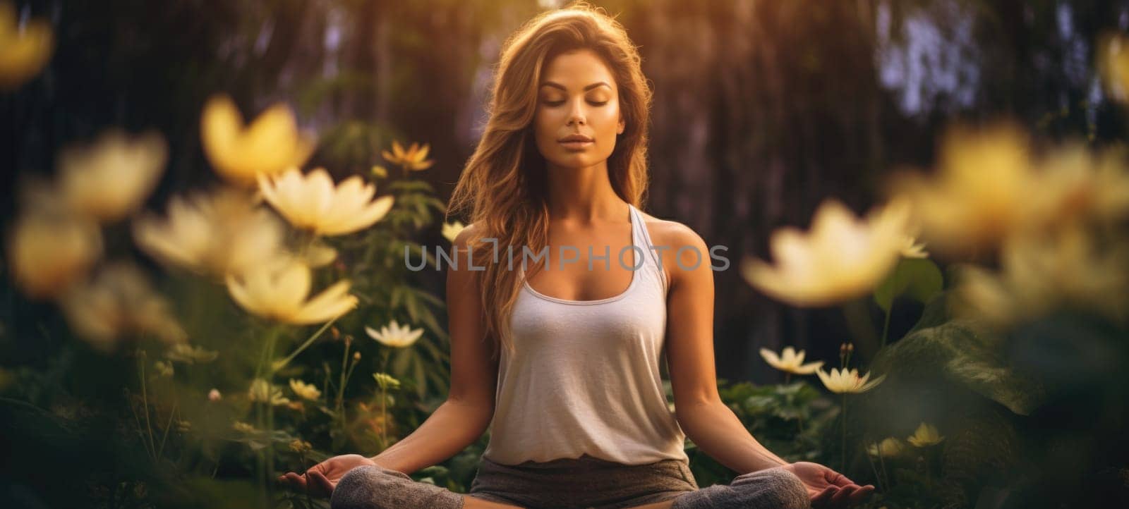 woman doing yogo peacefully zen meditation