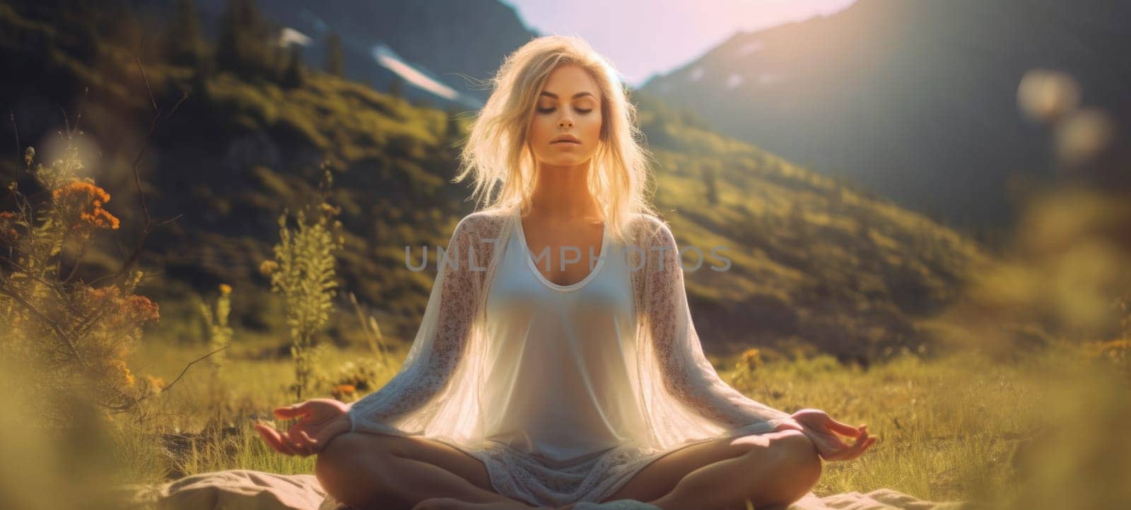 woman doing yogo peacefully zen meditation