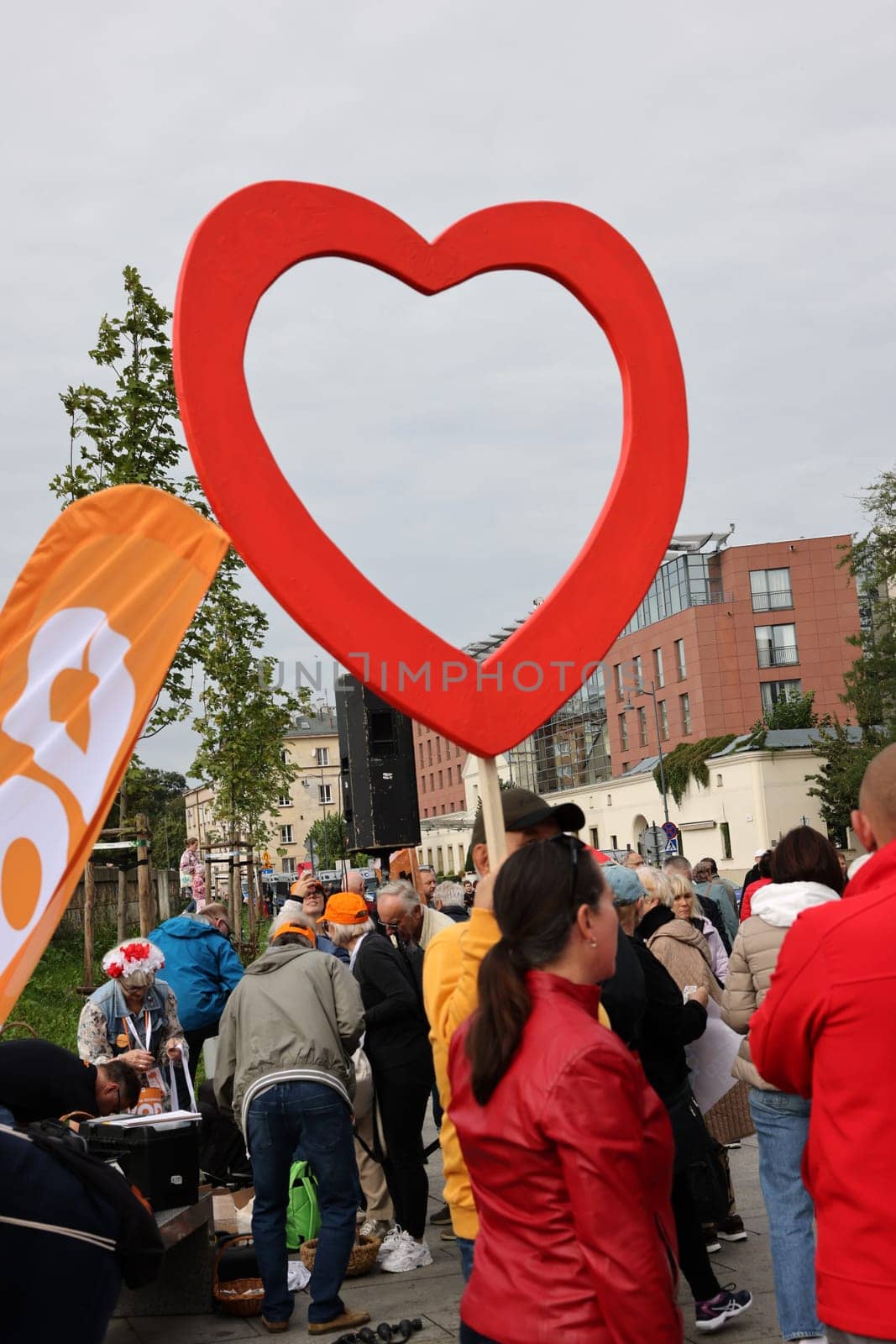 Cracow, Poland - October 1, 2023: Million Hearts March in Krakow. Crowds of Poles march through the streets of Krakow protesting against PiS's rule