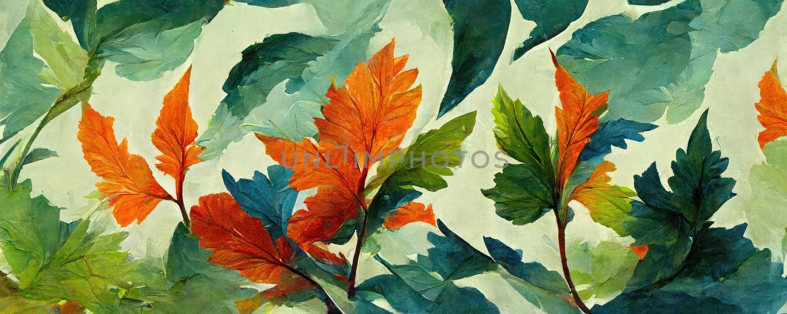 Leaves drawn in watercolor style. Generative AI design