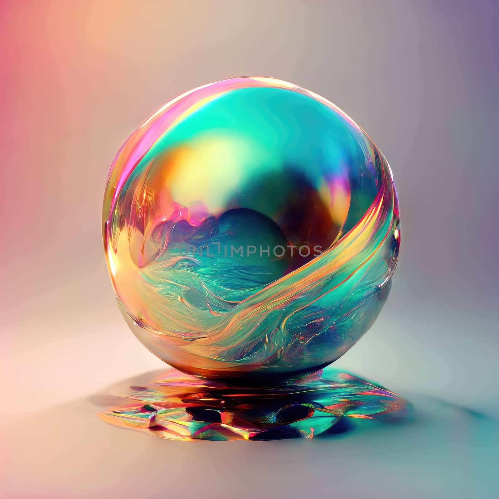 Holographic liquid glossy 3d sphere abstract background. Generative AI design