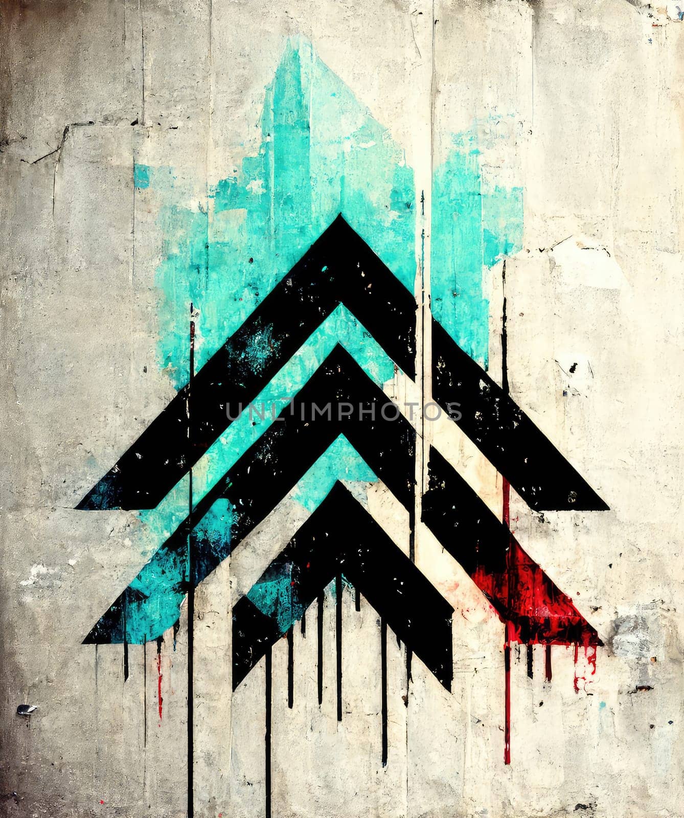 Abstract grunge wall background with arrows. Generative AI drawing