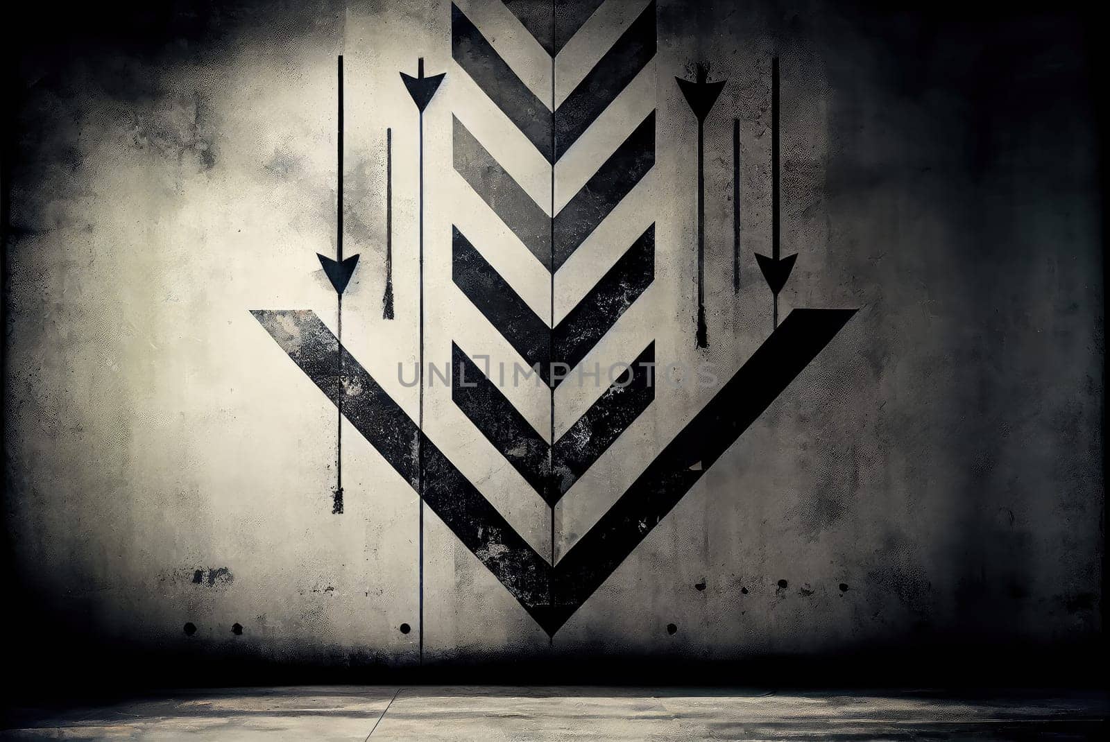 Black arrows on grey concrete wall. Generative AI drawing