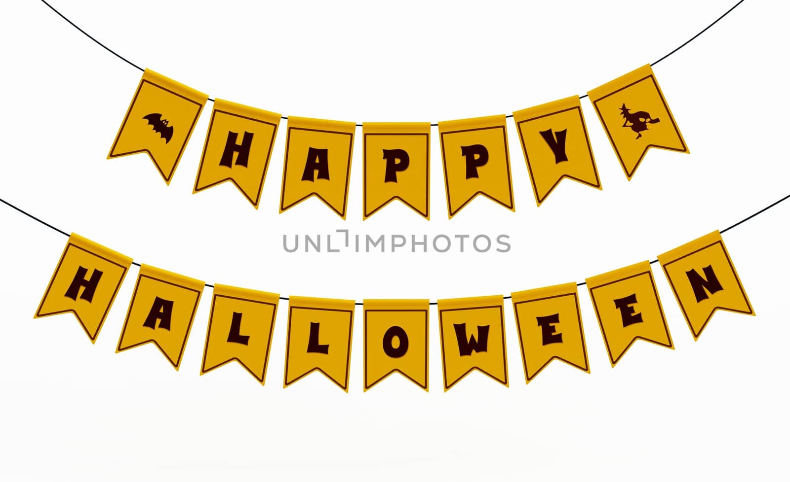 Happy Halloween flags isolated on white background. 3D illustration.