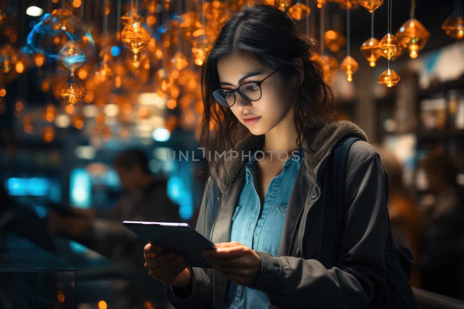young woman in a magical dreamland using a book. imagination and fantasies. Generative AI
