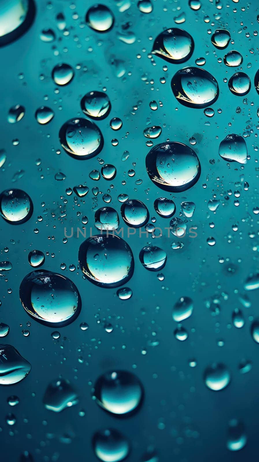 Abstract macro of water drops over blue background. Generative AI