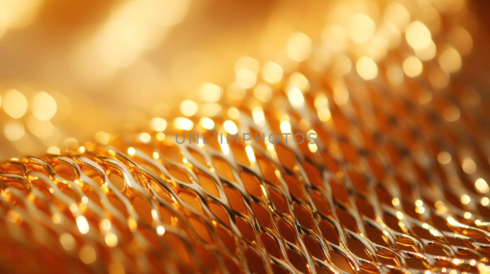 background close-up golden wicker mesh under light.Monochrome. Generative AI