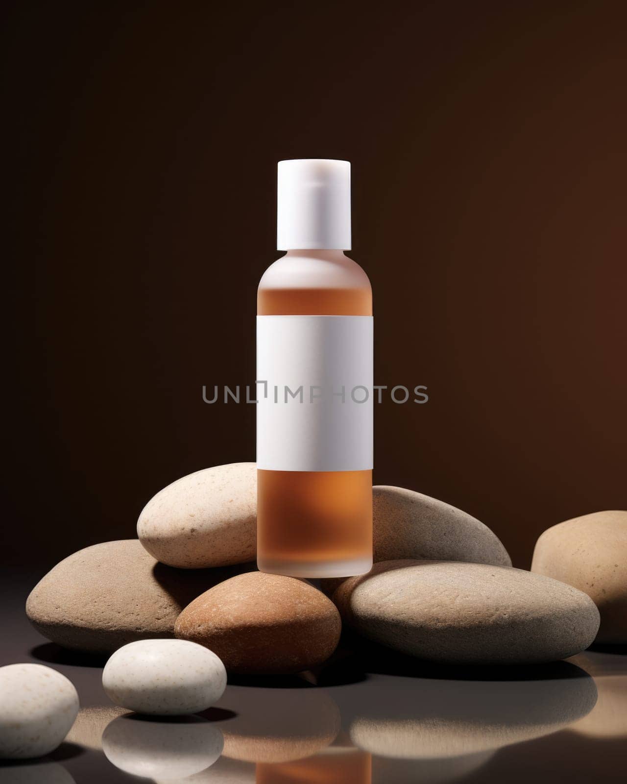 glass cosmetic bottle mockup on stones. luxury product presentation .Generative AI
