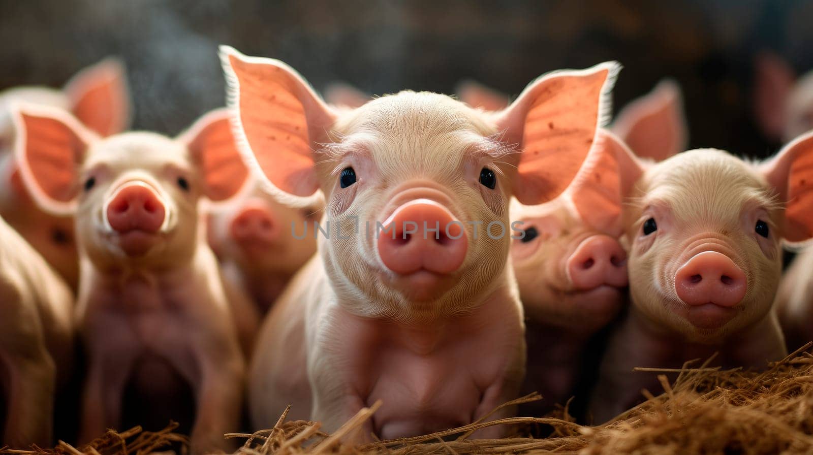 Many small piglets at the agribusiness farm. A small piglets in the farm waiting for feed. AI generated