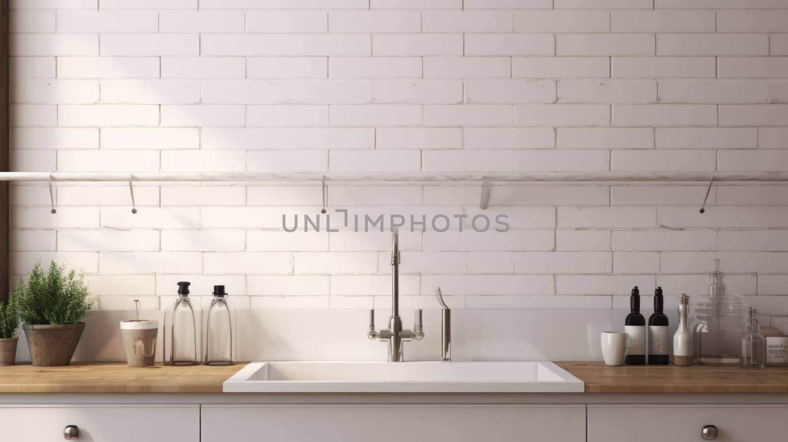 Interior of a modern kitchenette in bright colours. artificial art