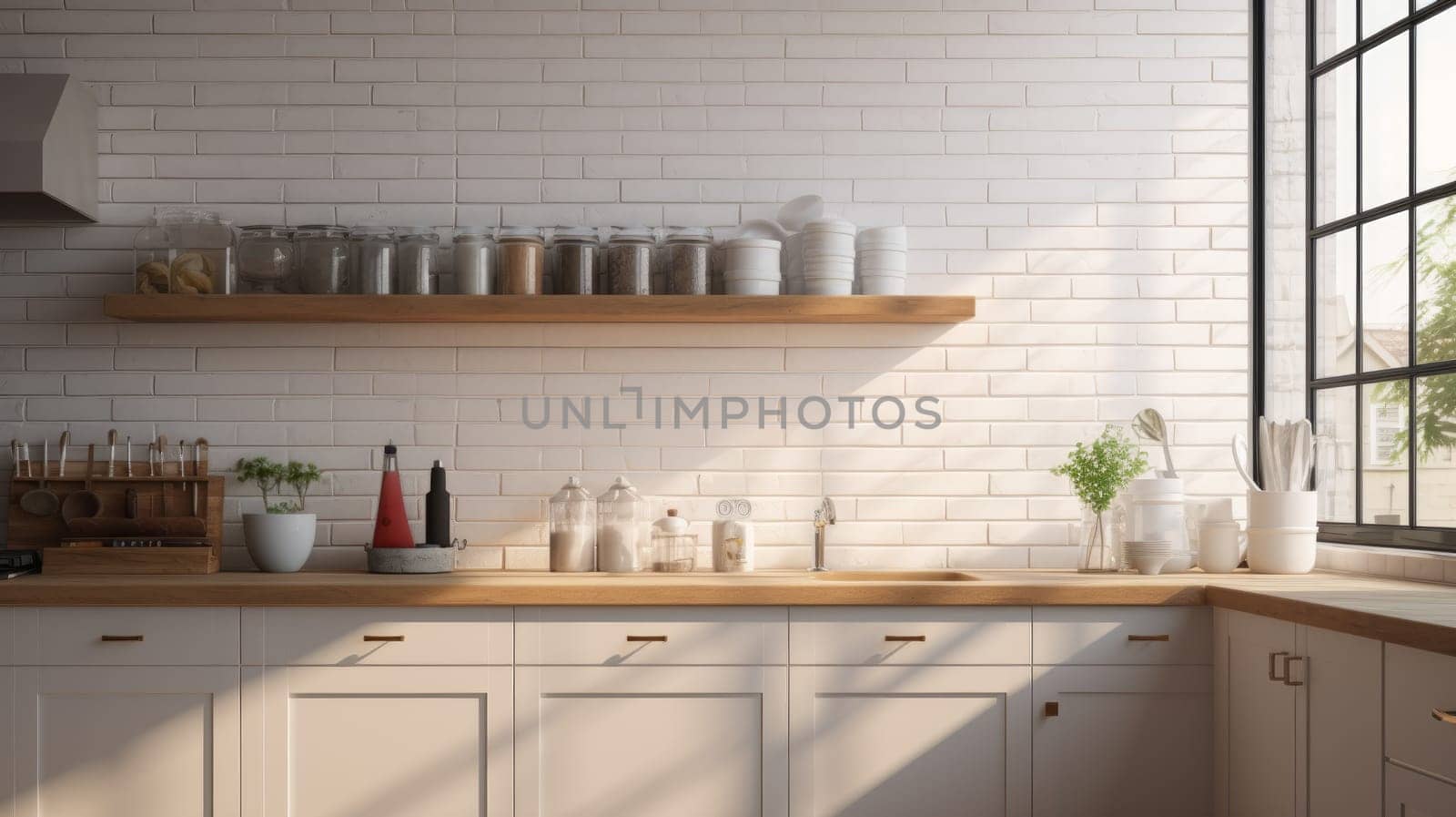 Interior of a modern kitchenette in bright colours. artificial art