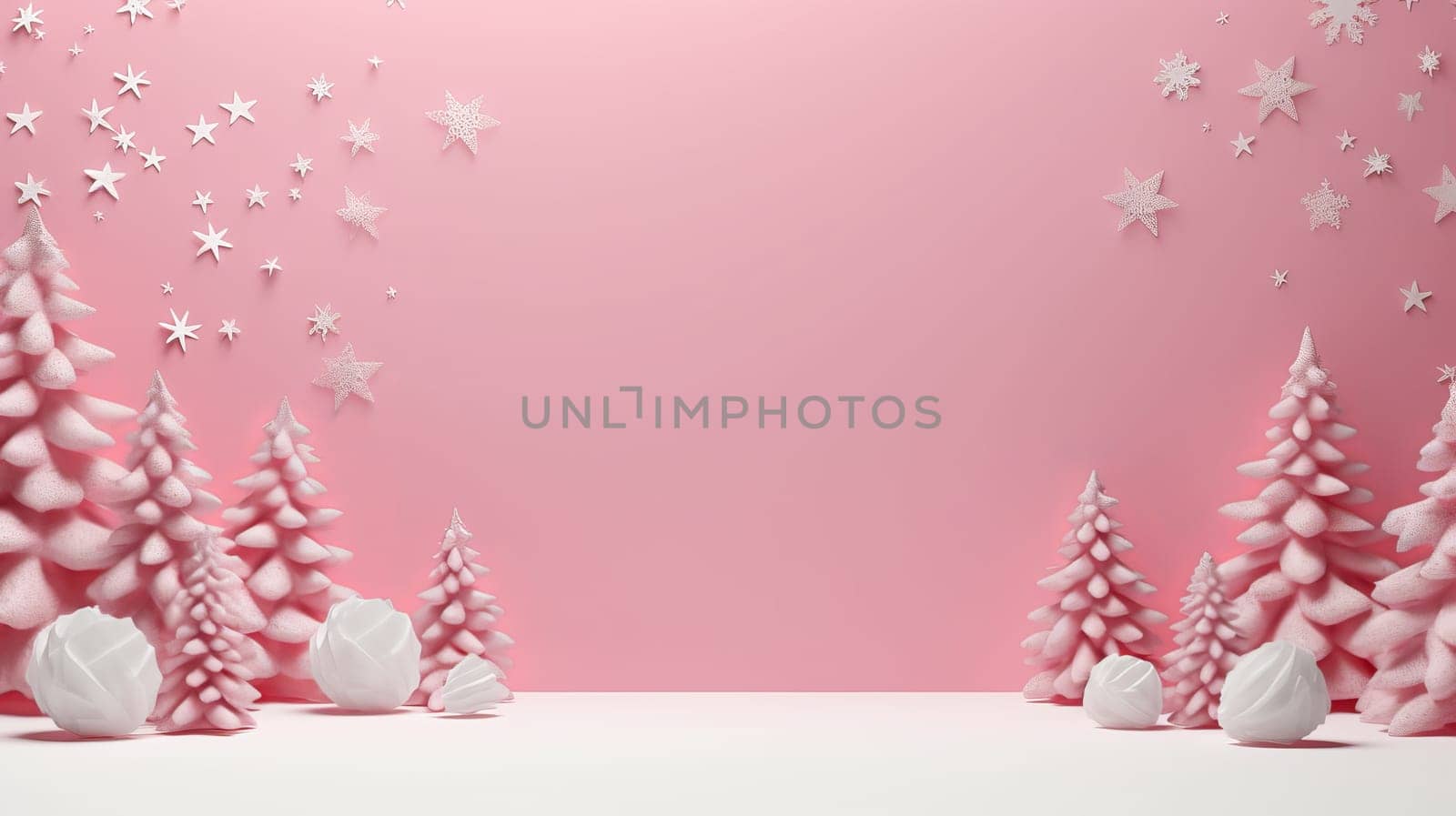 Pink christmas holiday stars background in red, pink and bright colours. Winter theme wallpaper. Artificial Art