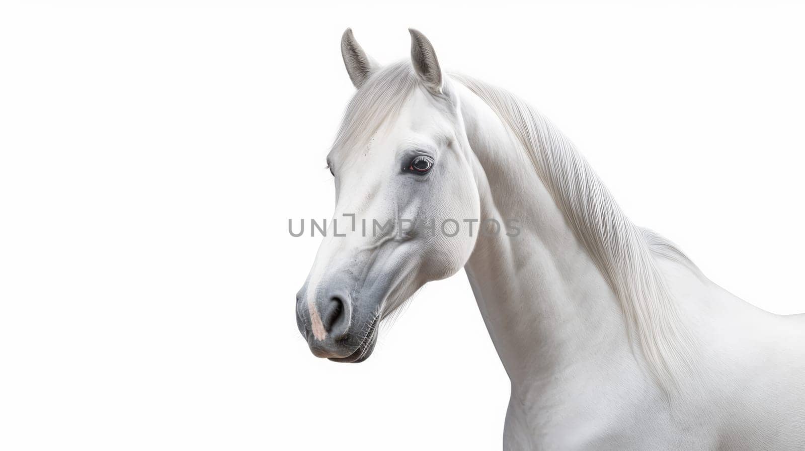 Beautiful white Horse isolated over white background. Artificial Art